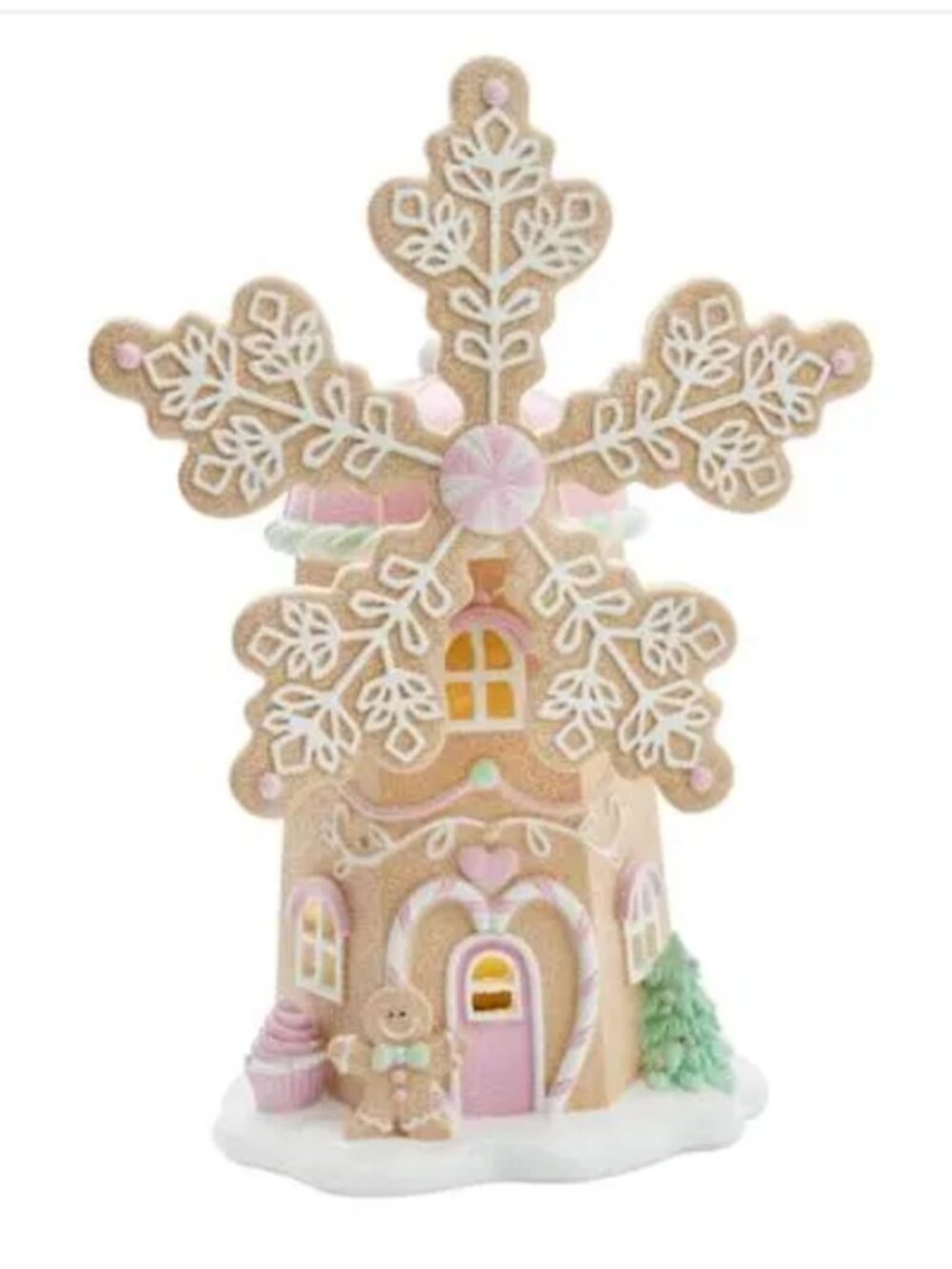 Christmas Pink LED Gingerbread Led Light Up Windmill 12" Village House New RARE